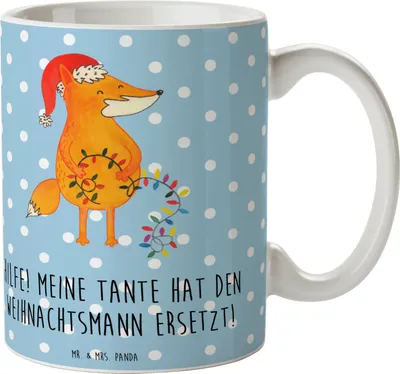 Produktbild von Mr. & Mrs. Panda Teetasse Tante Weihnachten - Blau Pastell - Geschenk, Liebe, Kaffeepott, Kaffeetasse, Neffe, Kaffeebecher, einzigartige Designs, Freude, Geschenke, für