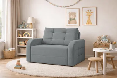 Produktbild von MOEBLO Kindersofa PORTO 120 – Schlafsessel Sofa Sessel Jugendsofa Schlafsofa 2-Sitzer Gästebett mit Schlaffunktion und Bettkasten - Porto 120 Hellgrau (BRAGI 13)