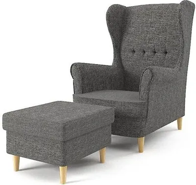 Produktbild von Ohrensessel Milo mit Hocker - Farben zur Auswahl -Sessel für Wohnzimmer & Esszimmer Skandinavisch - Relax Sessel aus Webstoff - FARBE: DUNKELGRAU