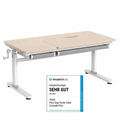 Produktbild von HOKO®Kinderschreibtisch höhenverstellbar 54-76 cm,  Ergo Schreibtisch für Kinder & Jugendliche, 120x60 cm, neigbare Tischplatte mit Schublade
