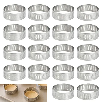 18er Set Mousse-Ringe aus Edelstahl, Ø 6 cm, perforiert