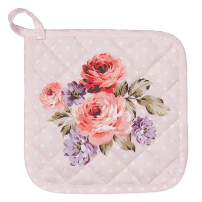 Produktbild von Clayre & Eef Topflappen 20x20 cm Rosa Violett Baumwolle Blumen