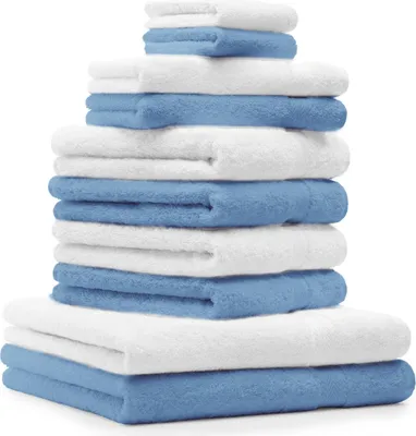 Produktbild von Betz 10-tlg. Handtuch-Set PREMIUM 2 Duschtücher 4 Handtücher 2 Gästetücher 2 Waschhandschuhe  Farbe: hellblau & weiss