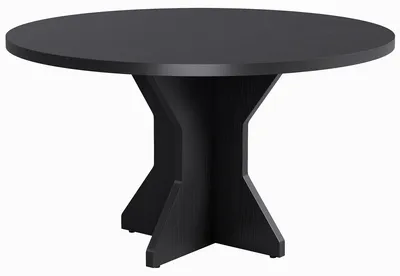 Immagine prodotto di Tavolo rotondo per la sala da pranzo, diametro 120 cm, adatto per 4-6 persone, tavolo da cucina con gambe a forma di "K", colore nero effetto legno