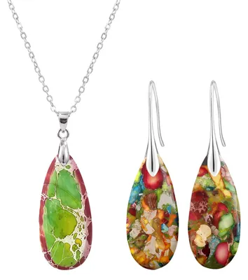 Image de Ensemble de bijoux en pierre naturelle pour femmes, comprenant des boucles d'oreilles et un collier