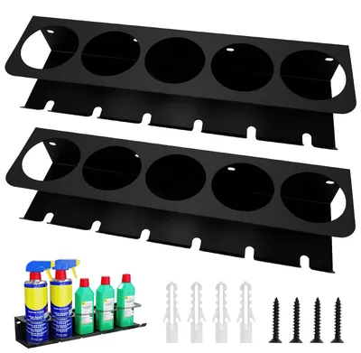 Sprühflaschenregal mit 11 Gattern, 5 Haltern, schwarz, 2 Stück