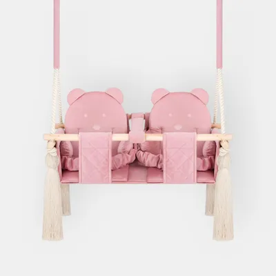 Produktbild von Zwillings-Schaukel Guguplanet Rosa : Innenbereich, Holzrahmen, Samtstrick-Sitz, Sicherheitsgurte, Baumwollseil, Deckenhaken inklusive