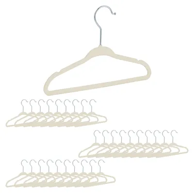 Produktbild von Relaxdays 30er Set Kinderkleiderbügel Samt, rutschfeste Kleiderbügel, Steg & Kerben, Mädchen & Jungen, drehbar, beige