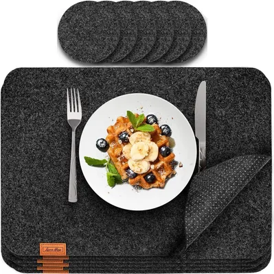 Produktbild von Rechteckige Tischsets aus Filz in Anthrazit – 12 Stück – Tischset abwaschbar – 44 x 32 cm Untersetzer aus Filz – Tischuntersetzer und Glasuntersetzer