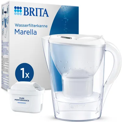 Produktbild von 1x BRITA Wasserfilter-Kanne MAXTRA Marella weiß, 1x Pure Performance Filter