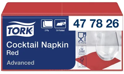 Productafbeelding van Servetten, 1/4 vouw, 2-laags, 23,8x24 cm, Advanced, TORK "Cocktail", rood