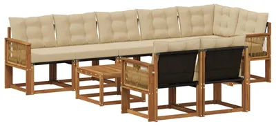 Zdjęcie produktu dla vidaXL Zestaw mebli ogrodowych, sofa i fotele, 9 sztuk, kolor naturalny i beżowy