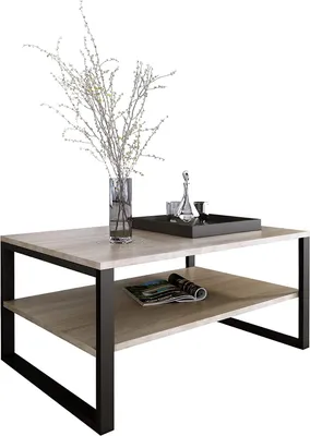 Produktbild von DESIGN MÖBEL Couchtisch BASIC Sonoma Eiche – Rechteckiger Wohnzimmertisch mit Ablage & Metallbeinen – Industrial Stil