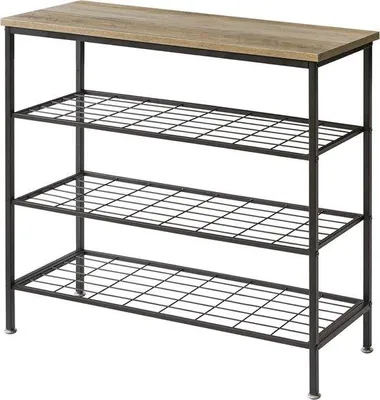Produktbild von 4-Ebenen-Schuhregal Metallrahmen Industrie-Design Grau Schwarz