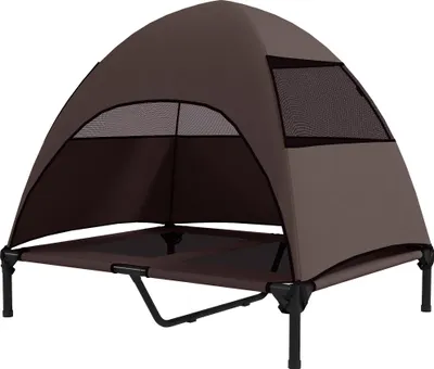 Produktbild von Hundeliege Outdoor mit Dach, Erhöhtes Hundebett für Große Hunde, 91 x 76 x 90 cm, Kaffee