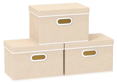 Immagine prodotto di Omgoods - Scatole pieghevoli con coperchio, beige, confezione da 3