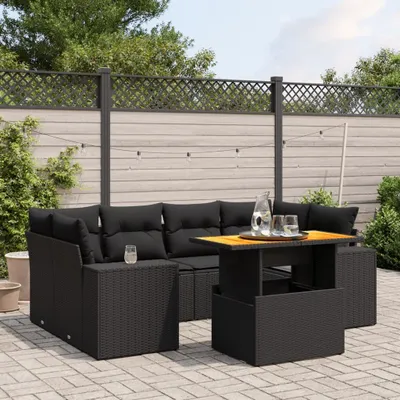 Produktbild von The Living Store 7-tlg. Garten-Sofagarnitur mit Kissen Schwarz Poly Rattan