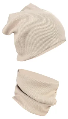 Produktbild von Alkato Uni Beanie Mütze und Schal Set Uni, Farbe: Rippstoff Beige, Größe: Einheitsgröße