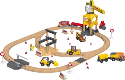 Produktbild von LUPILU Holz Eisenbahnset Baustelle Kinder Spiel59 tlg. batteriebetrieben