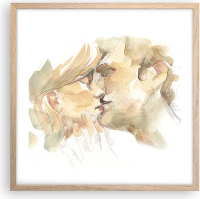 Produktbild von Gerahmtes Poster - Rahmen in heller Eiche - Kuss Paar Liebe - 50x50 cm - Wand Bild - Wanddeko - Wandbilder - Kunstposter - Wandposter - Bilderrahmen - Bilder - Kunstdruck - P2NAC50x50-5005