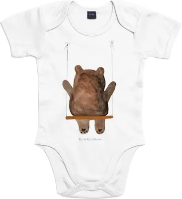Produktbild von Mr. & Mrs. Panda Babystrampler Bär Schaukel 1. - 3. Monat - Heather Grey - Geschenk, Strampler Baby, babykleidung body, Babybody, Teddy, Kurzarmbody, Einteiler