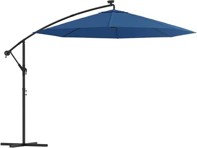 Imagen del producto de Parasol para jardín con iluminación y mástil de acero, parasol para balcón, parasol para mercado, parasol para jardín, parasol para balcón, toldos solares, parasol para balcón, 300 cm, color azul celeste