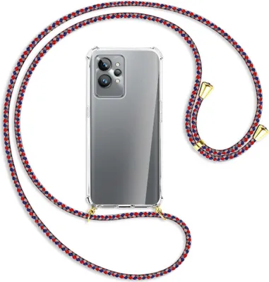 Produktbild von Handykette Backcover-Schutzhülle mit Band (Metall goldfarben) für Realme GT2 Pro (RMX3301,RMX3300) - silber/blau/rot