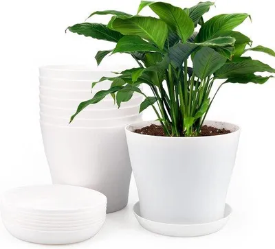Image de 8 pots de fleurs ronds en plastique blanc de 17 cm