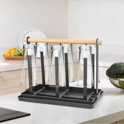 Obrázek produktu pro Kovový stojan na 6 lahví, odnímatelná odkapávací miska a čisticí kartáč