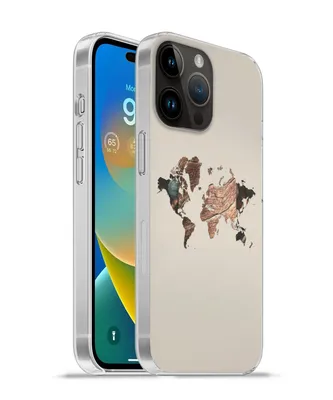 Produktbild von MuchoWow® Handyhülle Schutzhülle Hülle für Apple iPhone 14 Pro - Softcase Weltkarte - Holz - Braun Silikon Softcase Handy Hülle - Umschlag