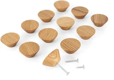 Zdjęcie produktu dla Ibenzoa® Okrągłe drewniane uchwyty do mebli, średnica 4,1 cm, beżowe – zestaw 12 sztuk, idealne do szafek i szuflad (kuchnia, łazienka)
