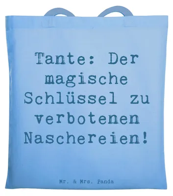 Produktbild von Mr. & Mrs. Panda Jutebeutel Spruch Zauberhafte Tante - Sky Blue - Geschenk, Freude, Shopping Tasche, Tote Bag, Geheimnis, Familie, Stoffbeutel, Verwandtschaft, Nichte