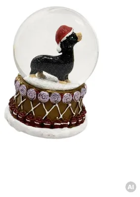 Produktbild von HOMLA RONIE-Schneekugel mit einem Dackel in einer Weihnachtsmütze, 4,7 cm