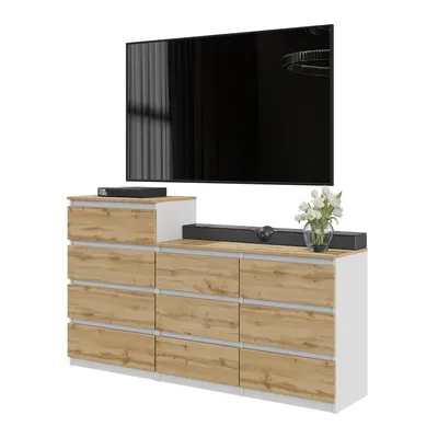 Produktbild von Große Kommode GABRIEL 160 cm – Weiß Matt / Eiche Wotan – Modernes Sideboard mit 10 Schubladen