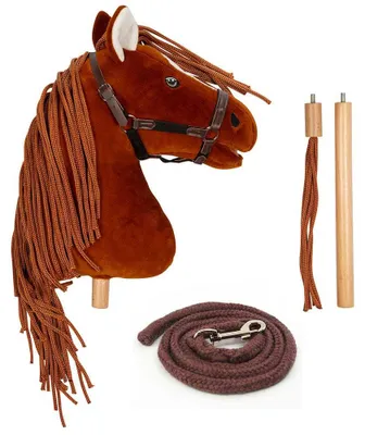 Productafbeelding van Hobby Horse vuurvliegje, bruin met bruine manen, inclusief hoofdstel, longeerlijn en afneembare staart - Formaat A3