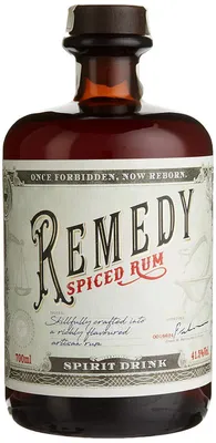 A bottle of Remedy Spiced Rum on a white background.