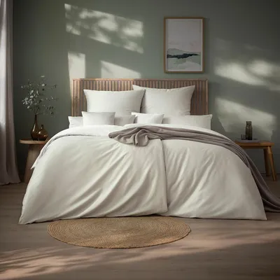 Produktbild von Estella Mako-Satin Uni Bettwäsche Valetta 200x200 cm + 2x 80x80 cm elfenbein