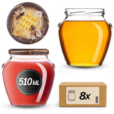 Produktbild von KADAX Einmachgläser 510 ml mit Schraubdeckel fi82mm, Schraubgläser mit Deckel, Einkochgläser, Sturzgläser zum Einkochen (Honigtauhonig, 8 Stück)