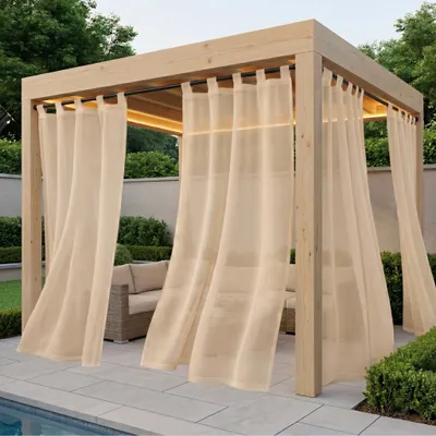 Produktbild von Outdoorvorhänge Wasserdicht Transparent Vorhang mit Abnehmbaren Schlaufen für Balkon Terrasse Pavillon, 1 Stück, Khaki, B132xH244cm