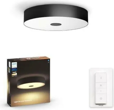 Produktbild von Philips Hue White Ambiance Fair Deckenleuchte schwarz 2750lm inkl. Dimmschalter, dimmbar, alle Weißschattierungen, steuerbar via App, kompatibel mit Amazon Alexa (Echo, Echo Dot) []