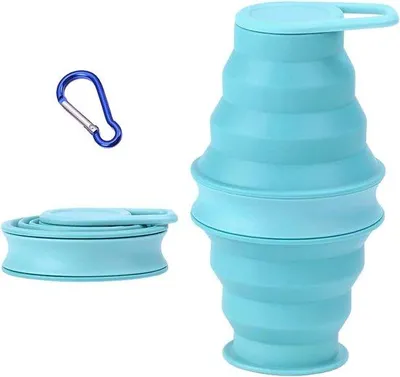 Produktbild von Famanu faltbare Wasserflasche mit Karabiner - Leckfreie Silikon-Wasserflasche für Camping (blau)
