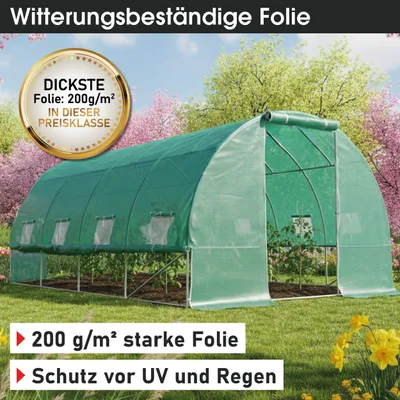 Produktbild von BRAST Gewächshaus Foliengewächshaus mit Stahlfundament | 3x4m | inkl. Erdanker Unkrautvlies & aufrollbare Seitenwände mit Moskitonetz | UV-stabilisierte Gitterschutzfolie 200g/m²