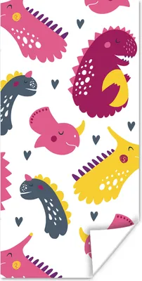 Produktbild von MuchoWow® Poster dino-muster-kinder-pink-mädchen1-2 60x120 cm - Wandschmuck
