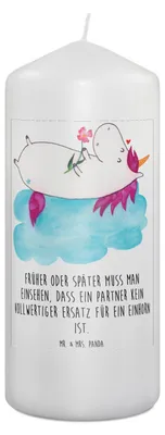 Produktbild von Mr. & Mrs. Panda Kerze Einhorn Verliebt 19 x 8 cm - Weiß - Geschenk, Wachskerze, Deko, Freundin, Erinnerungskerze, Stumpenkerze, Liebe, Bedruckte, Einhörner, Unicorn