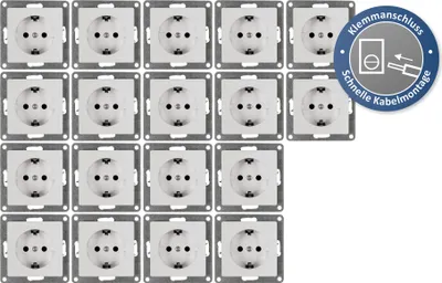 Produktbild von 18x Schutzkontakt-Steckdose McPower "Cup", 250V/16A, UP, Klemmanschluss, weiß, poliert / Hochglanz