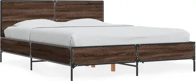 Produktbild von Design Bettgestell Braun Eichen-Optik 140x200 cm Holzwerkstoff Metall, Klassische Betten 2024 Neu