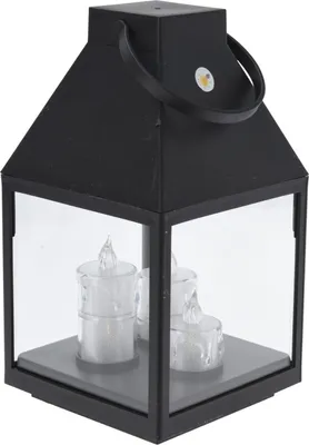 Obrázok produktu pre Čierny lampáš s 3 LED sviečkami 25 cm
