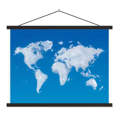 Produktbild von MuchoWow® Textilposter Weltkarte - Himmel - Wolken 40x30 cm mit schwarzem Rahmen - Dekorationen