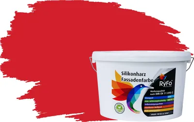 Produktbild von RyFo Colors Silikonharz Fassadenfarbe Lotuseffekt Trend Feuerrot 10l - bunte Fassadenfarbe, weitere Rot Farbtöne und Größen erhältlich, Deckkraft Klasse 1