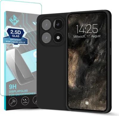 Produktbild von Hülle für Xiaomi 15T mit 9H Displayglas Displayschutz Case Cover Bumper Smartphone Softgrip Schutzhülle Farbe: Schwarz